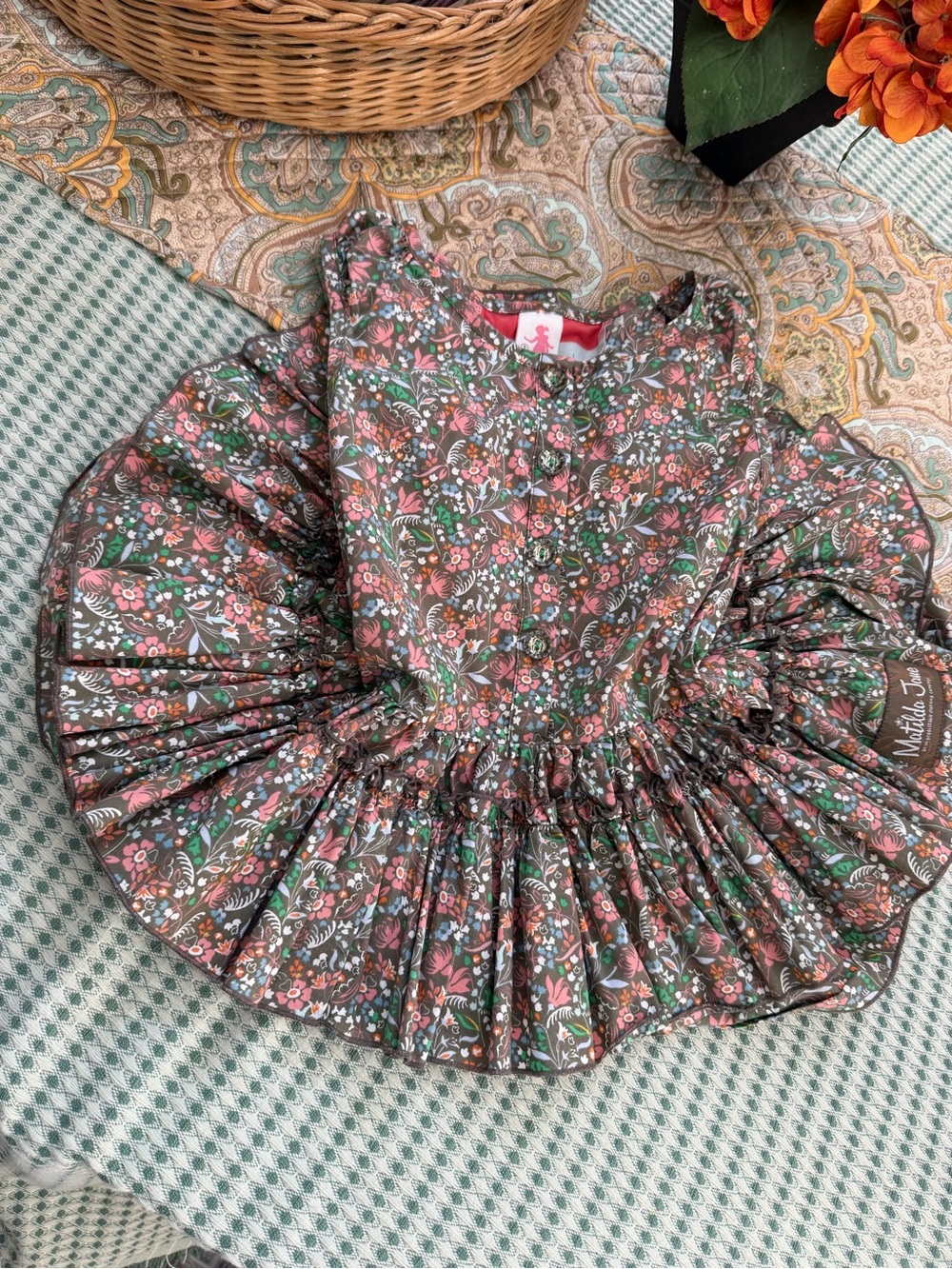 Vintage Matilda Jane Serendipity Rustic Floral Puff-Sleeve Twirl Dress 2T Girl